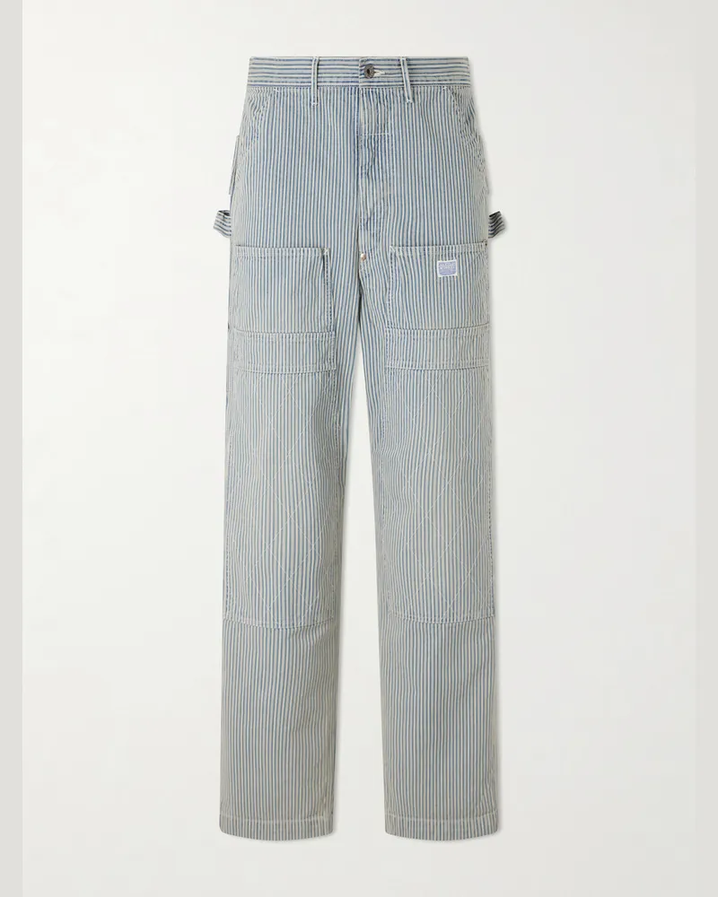 KAPITAL Liberty Hickoree Lumber Straight-Leg Striped Cotton-Canvas Trousers Blue