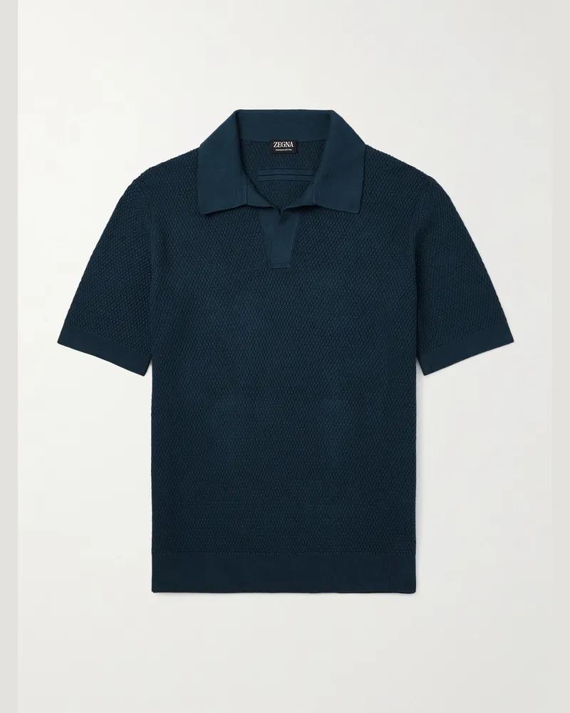 Ermenegildo Zegna Slim-Fit Cotton-Piqué Polo Shirt Blue