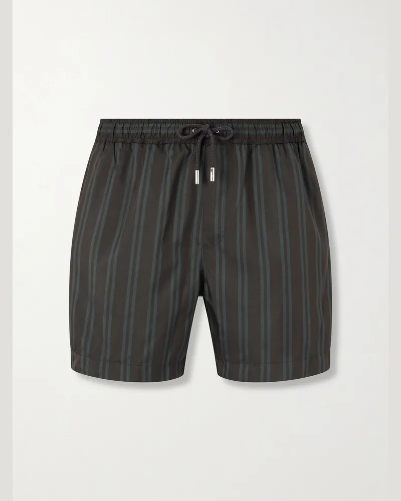 MR P. Straight-Leg Mid-Rise Striped Swim Shorts Brown