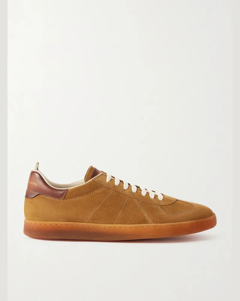 Officine Creative Italia Militia 002 Leather-Trimmed Suede Sneakers Brown