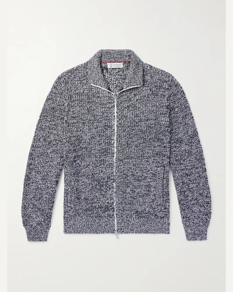 Brunello Cucinelli Cardigan aus Baumwolle in Rippstrick mit Reißverschluss Grau