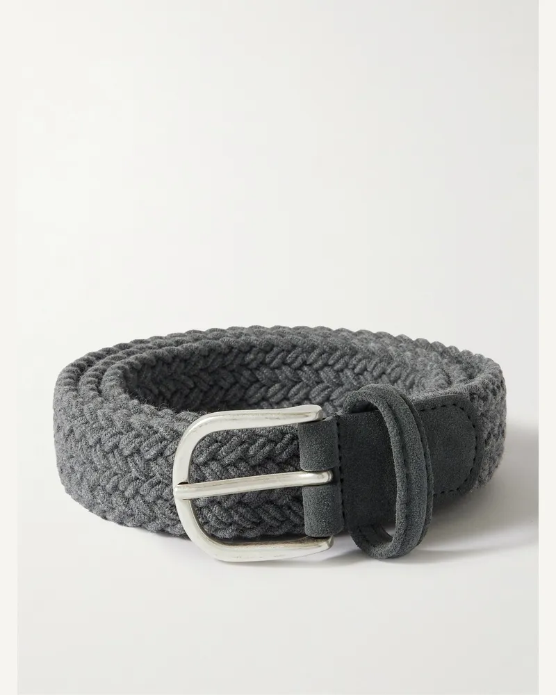 Anderson's 3cm Leather-Trimmed Woven Belt Gray