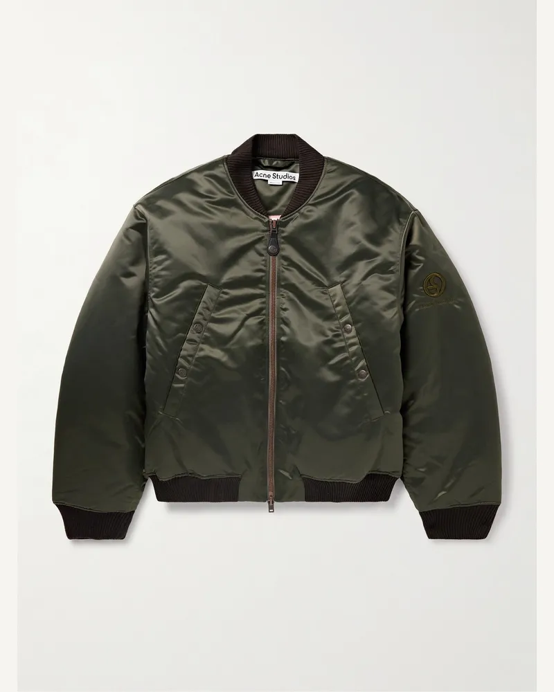 Acne Studios Oliev Bomberjacke aus wattiertem Satin mit Logostickerei Grün