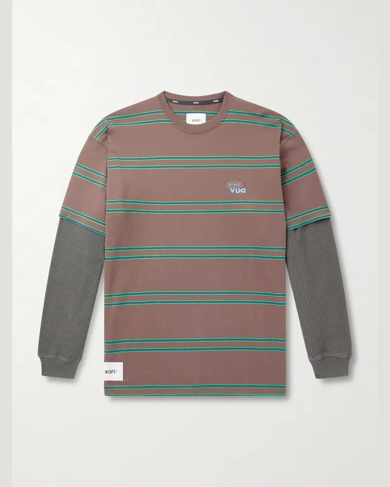 WTAPS Oberteil aus gestreiftem Baumwoll-Jersey und Waffelstrick mit Logostickerei Braun