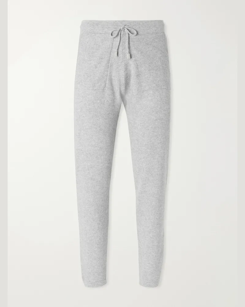 Eleventy Tapered Ribbed Cashmere Drawstring Sweatpants Gray