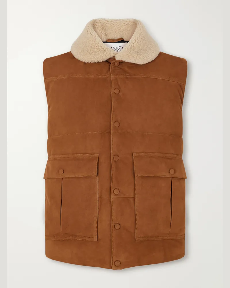 Valstar Shearling-Trimmed Suede Down Gilet Brown