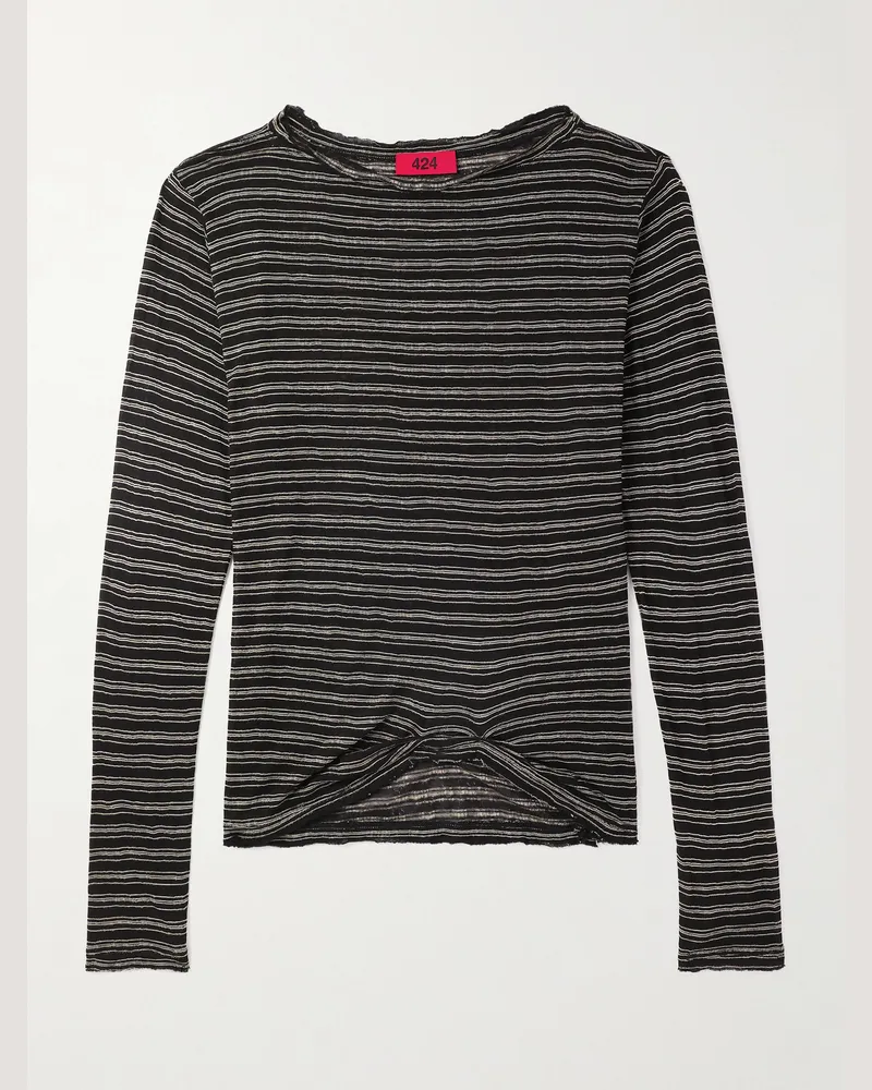 FourTwoFour on Fairfax Oberteil aus gestreiftem Jersey Schwarz