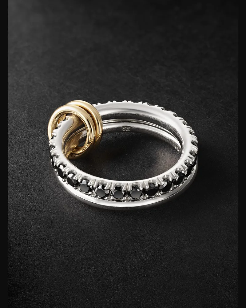 Spinelli Kilcollin Enzo Set aus zwei Ringen aus 18 Karat Gold und Sterlingsilber mit Diamanten Silber