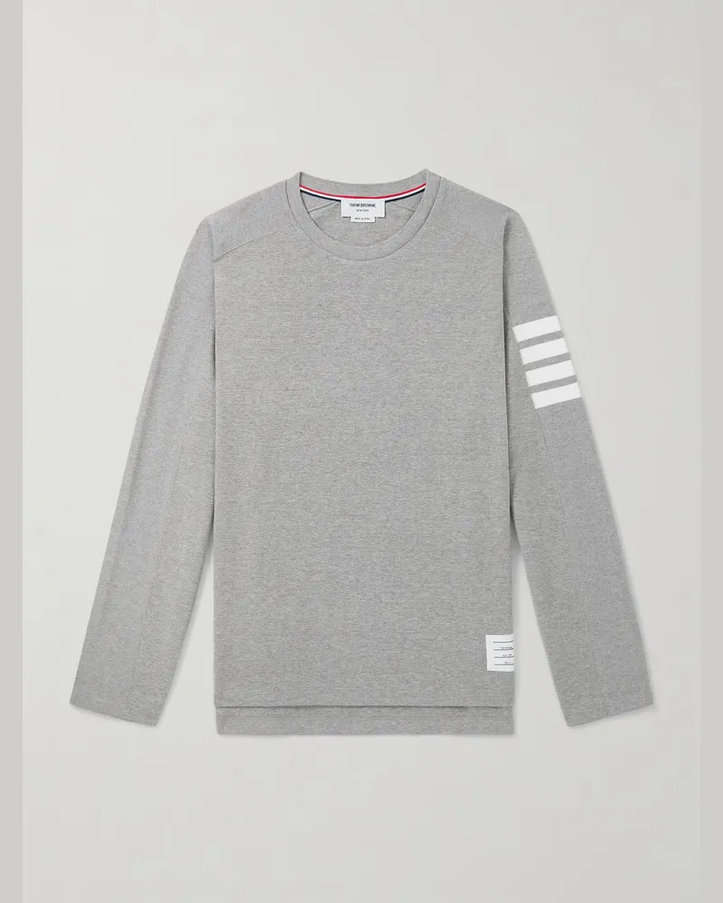 Thom Browne Logo-Appliquéd Striped Cotton-Jersey T-Shirt Gray