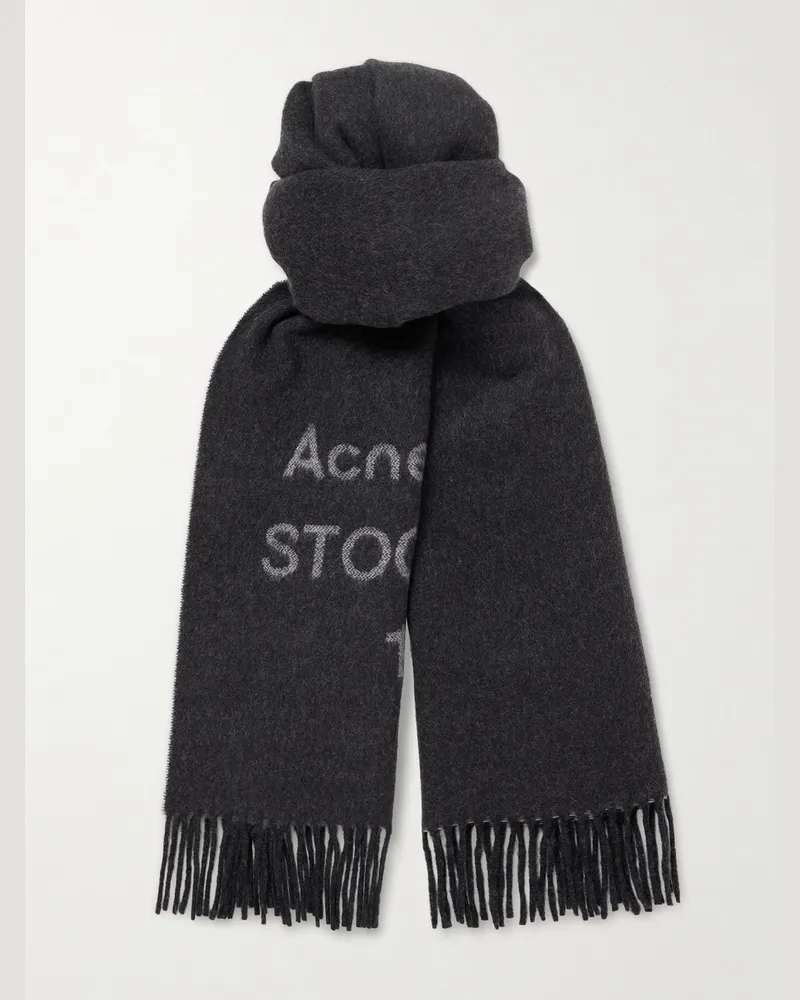 Acne Studios Venus 1996 Wollschal aus Jacquard mit Fransen und Logomotiv Schwarz