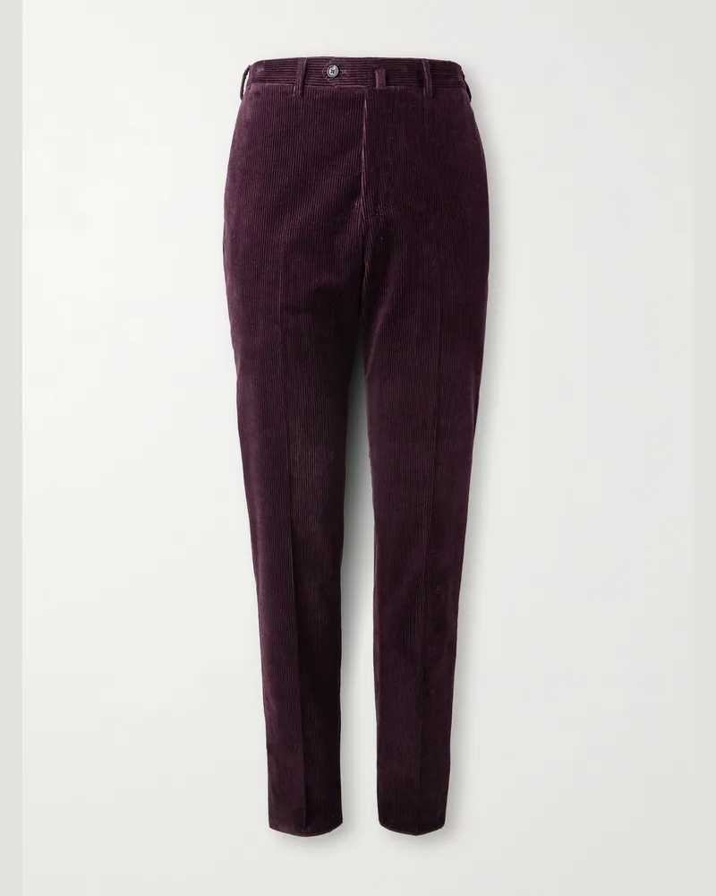 De Petrillo Slim-Fit Stretch-Cotton Corduroy Suit Trousers Burgundy