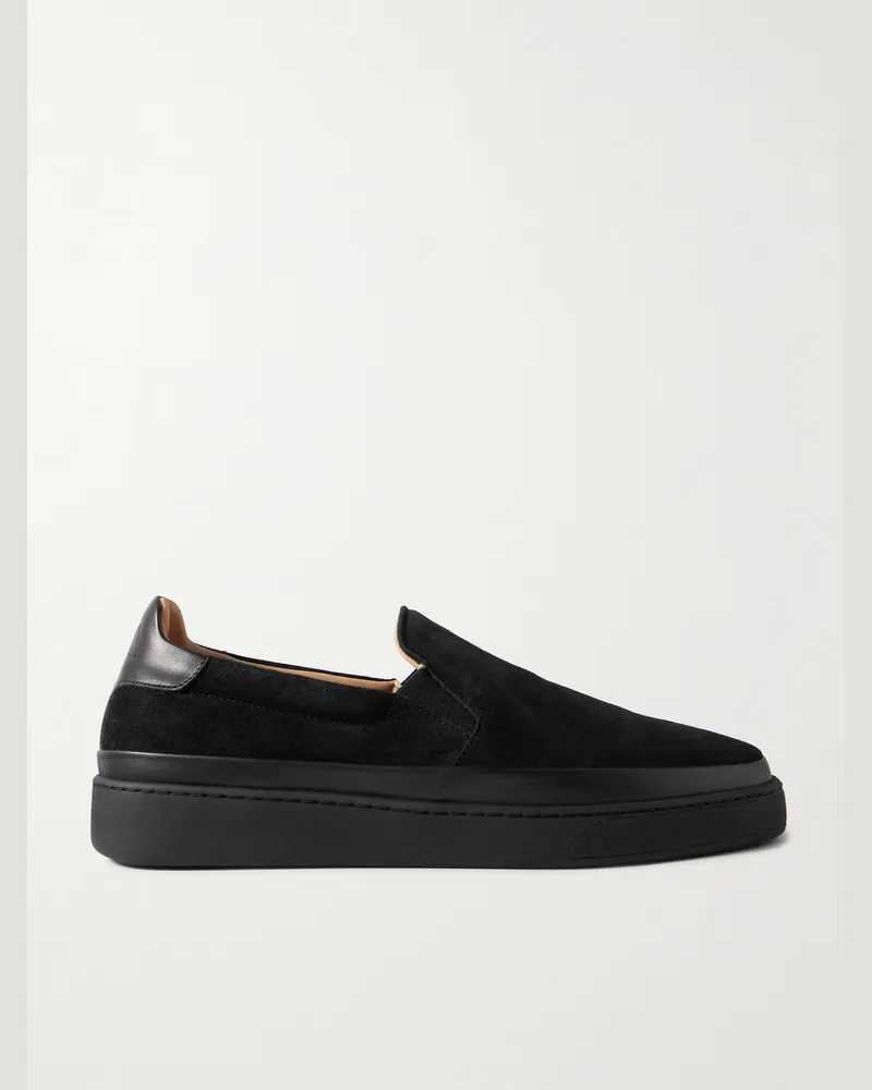 MULO Slip-ons aus Veloursleder mit Lederbesatz Schwarz
