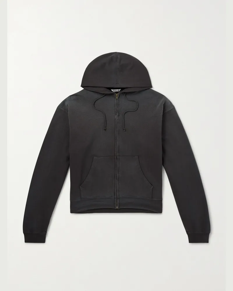 AURALEE Product Dyed Pima Cotton Zip-Up Hoodie Black