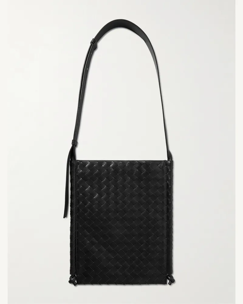 Bottega Veneta Flat Loop Umhängetasche aus Intrecciato-Leder Schwarz