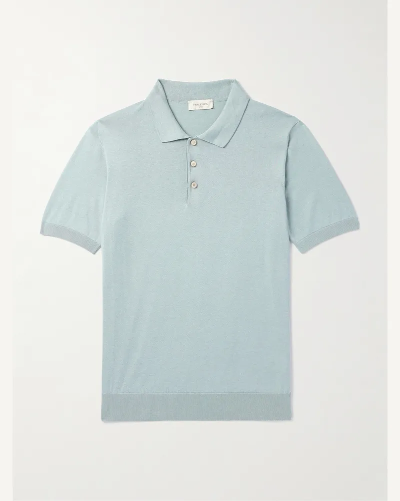 PIACENZA 1733 Schmal geschnittenes Polohemd aus einer Seiden-Baumwollmischung Blau