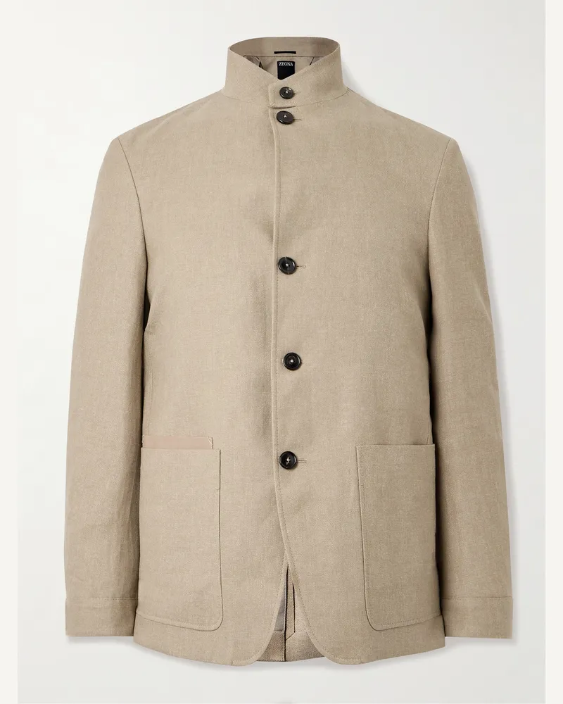 Ermenegildo Zegna Il Conte Linen and Wool-Blend Jacket Neutrals