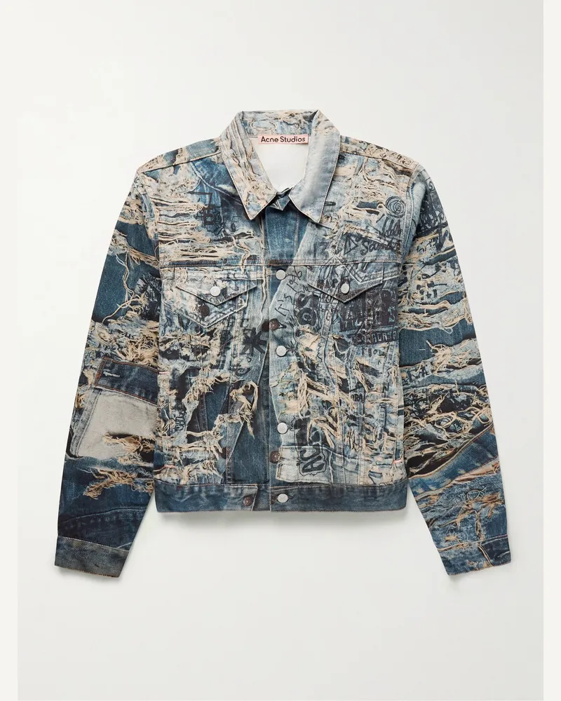 Acne Studios Rye verkürzte Jeansjacke mit Print Blau