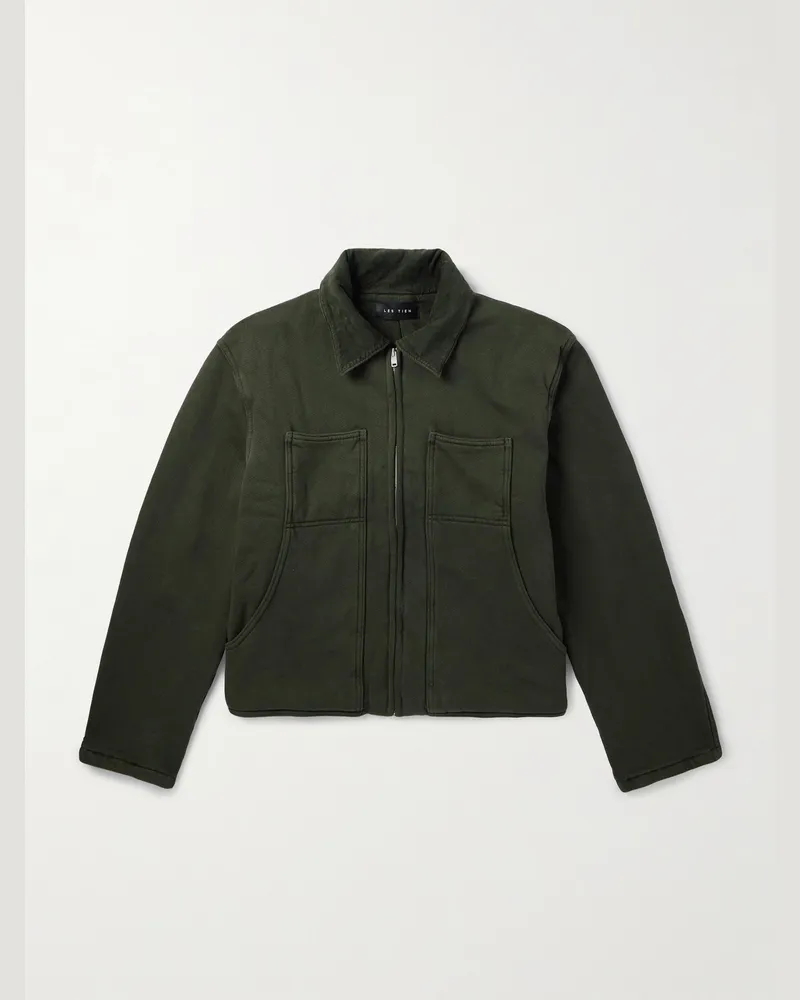 LES TIEN Utility Heavyweight Structured-Fleece Cotton-Jersey Jacket Green