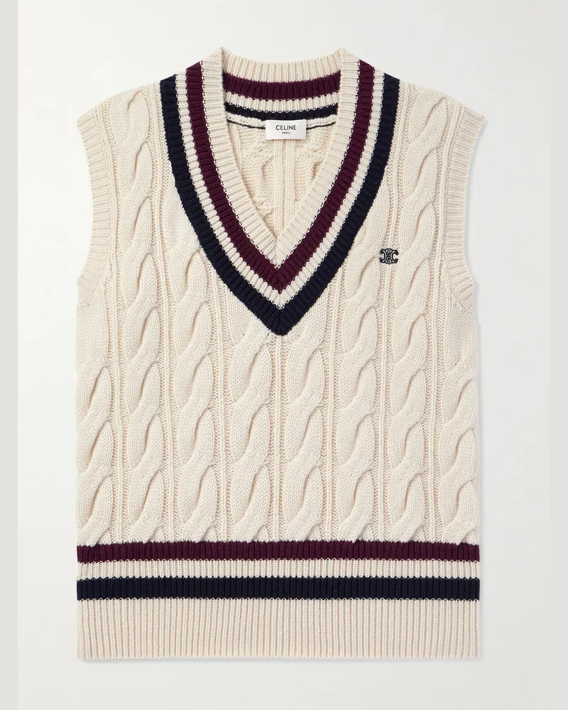 Celine Ärmelloser Pullover aus Kaschmir in Zopfstrick mit Streifen und Logodetail Neutral