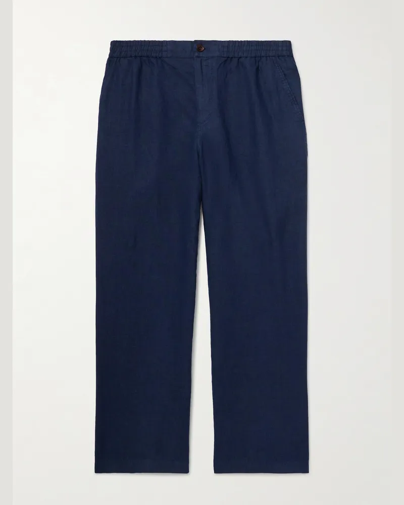 MR P. Arthur Wide-Leg Linen Drawstring Trousers Blue