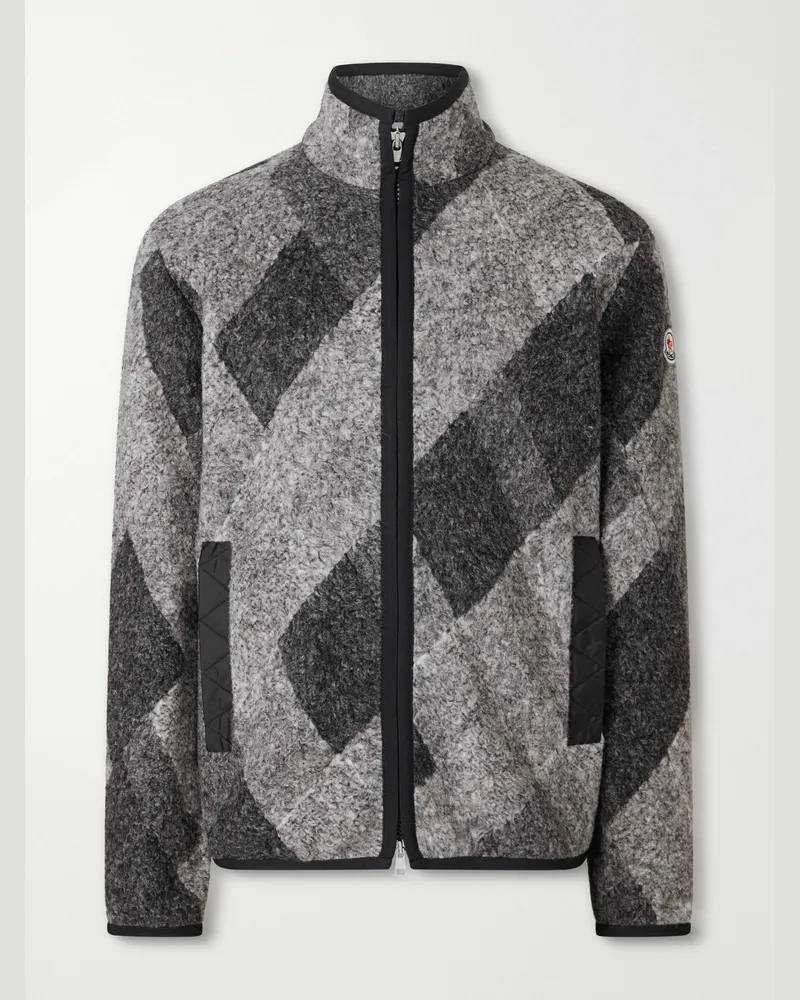 Moncler Checked Wool-Blend Fleece Jacket Gray