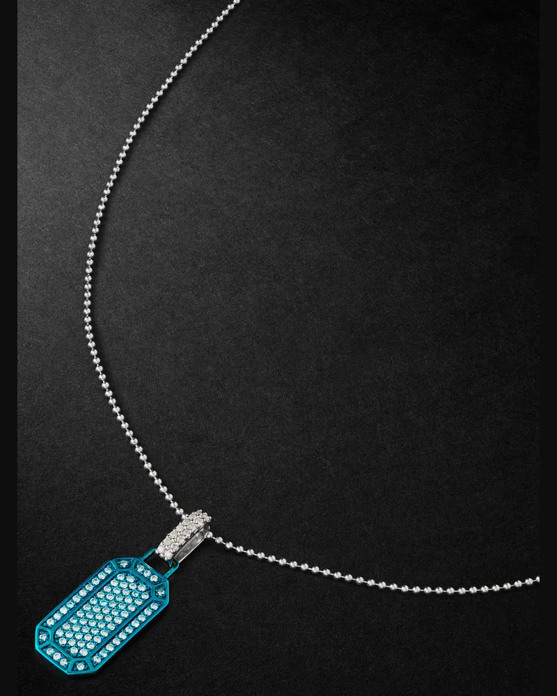 EÉRA Tag White Gold Diamond Pendant Necklace Blue