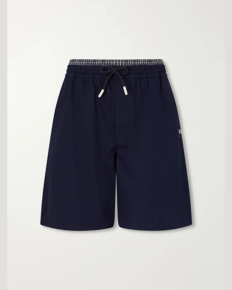 Loewe Straight-Leg Anagram-Embroidered Cotton-Twill Drawstring Shorts Blue