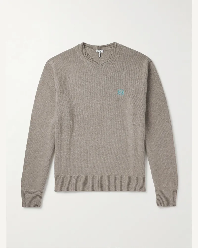 Loewe Anagram Logo-Embroidered Wool Sweater Gray