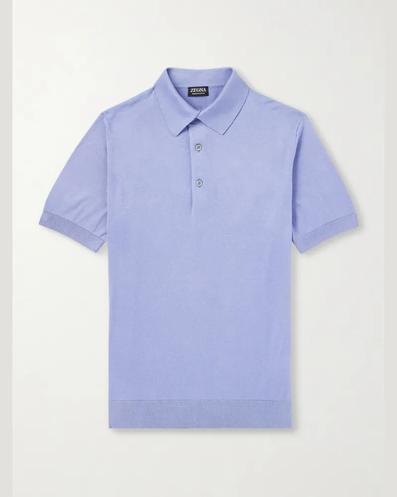Ermenegildo Zegna Schmal geschnittenes Polohemd aus Baumwolle Blau