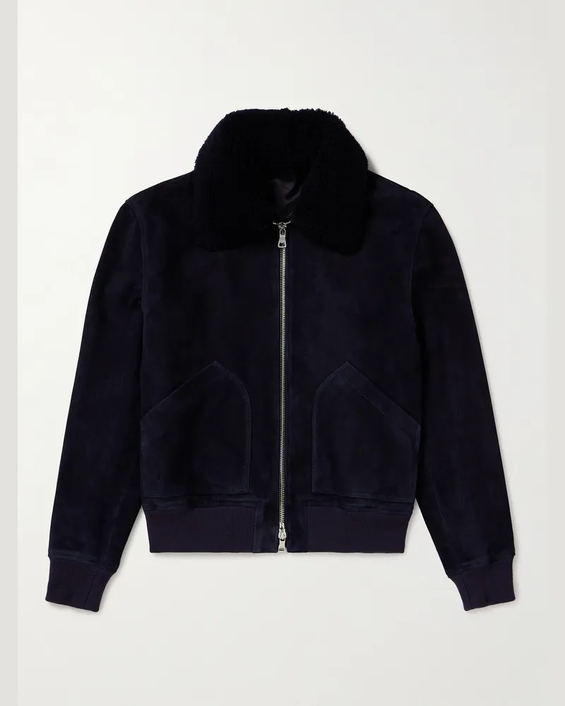 MR P. Bomberjacke aus Veloursleder mit Shearling-Besatz Blau