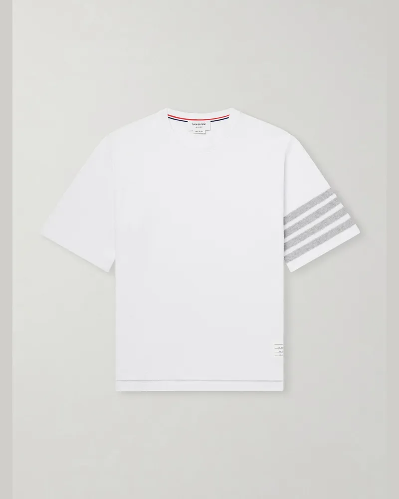Thom Browne Striped Cotton-Piqué T-Shirt White