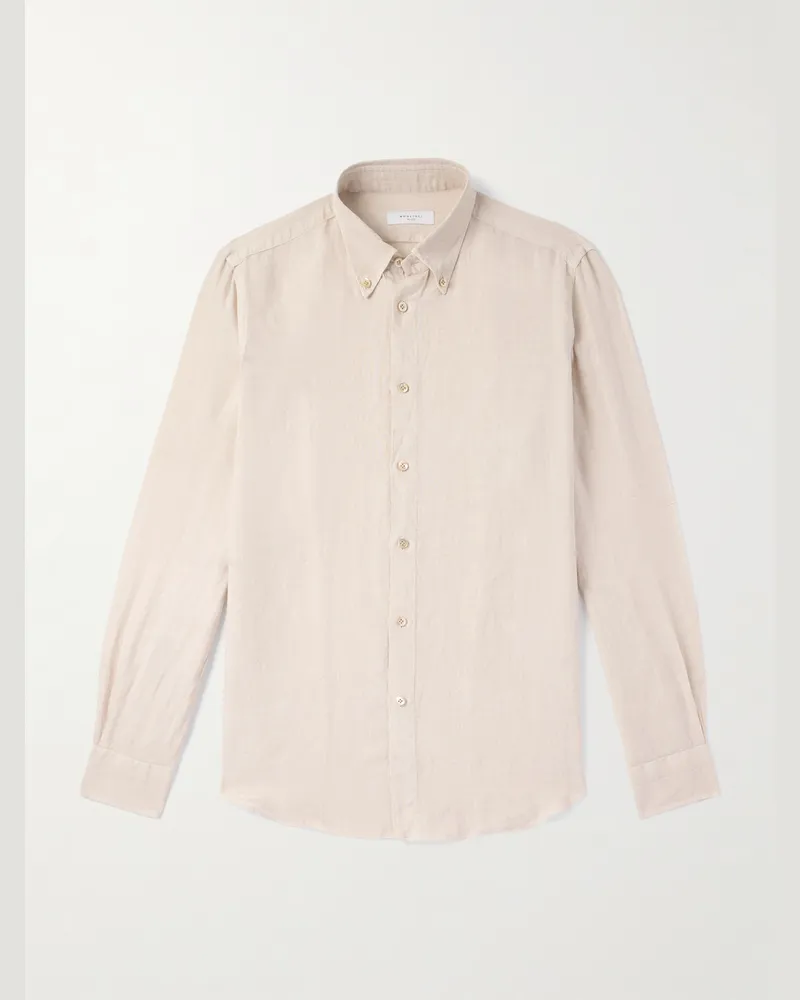 Boglioli Hemd aus Leinen mit Button-Down-Kragen Neutral