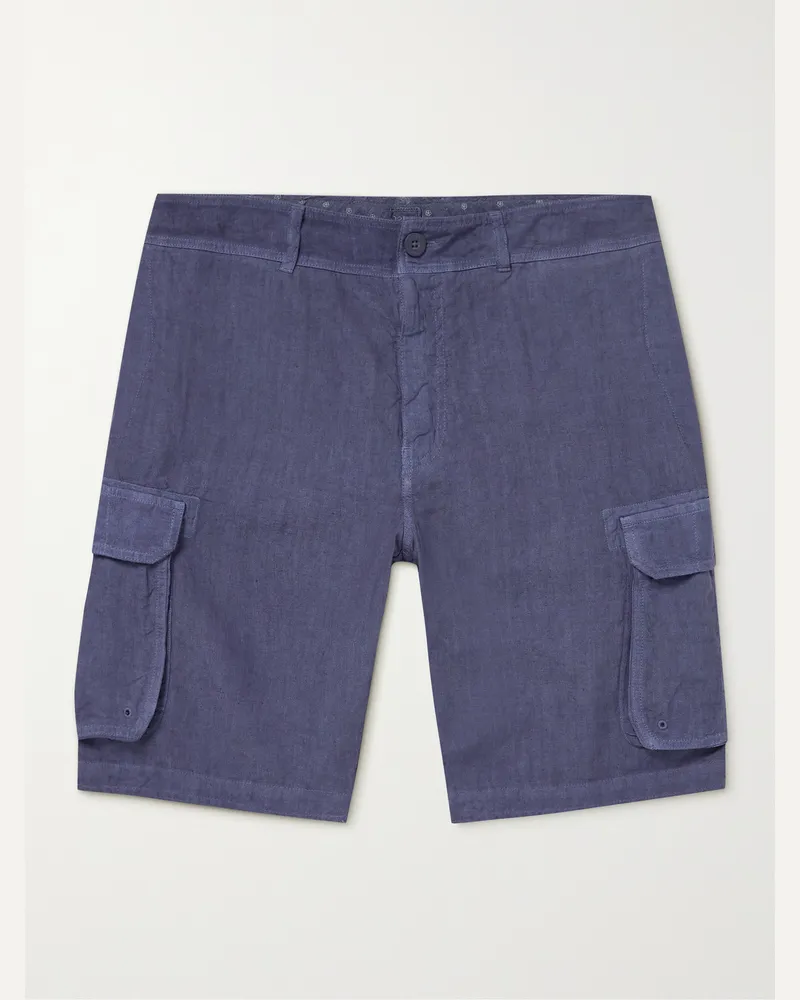 120% Lino Linen Cargo Shorts Blue
