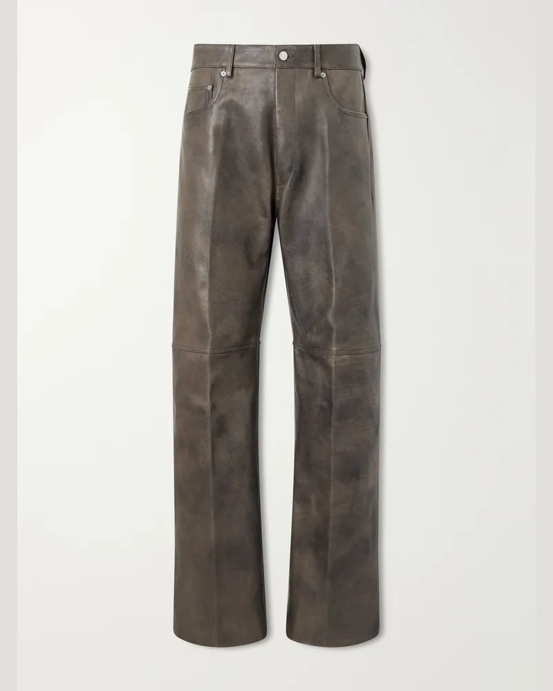 Rick Owens Geth Wide-Leg Leather Trousers Brown