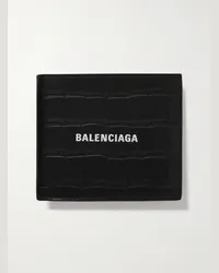 Balenciaga Portemonnaie aus Leder mit Krokodileffekt und Logoprint Schwarz