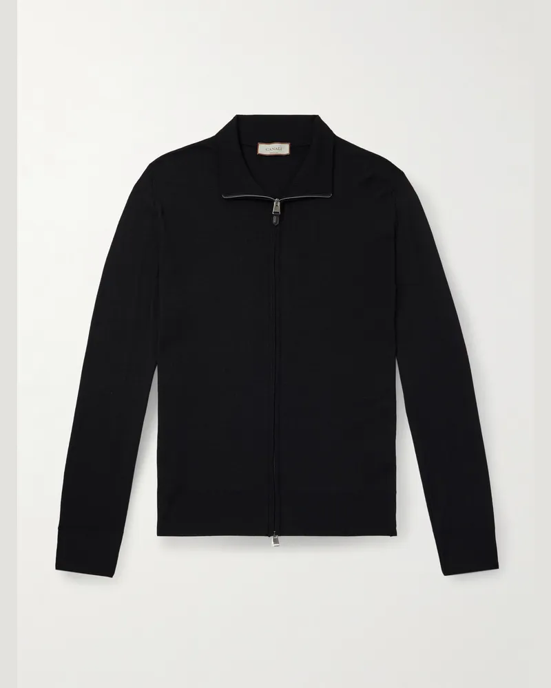 Canali Schmal geschnittener Cardigan aus Wolle mit Reißverschluss Schwarz