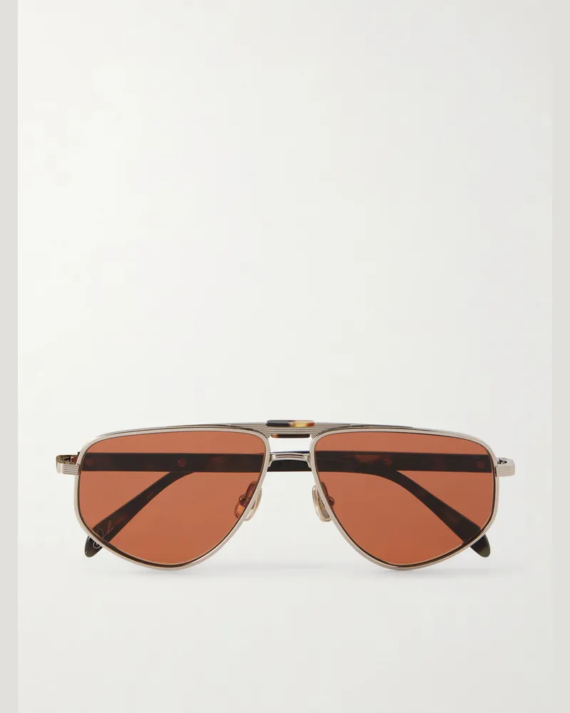 Brunello Cucinelli Double-Bridge Aviator-Style Silver-Tone Titanium and Tortoiseshell Acetate Sunglasses Multi