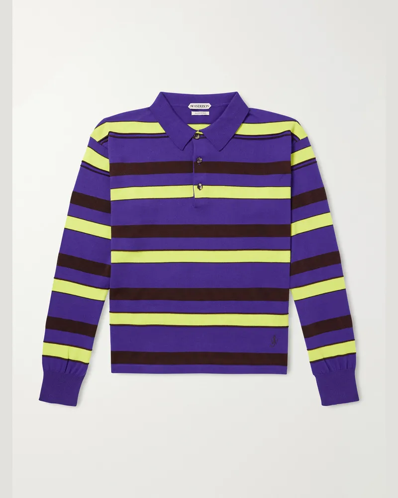 J.W.Anderson Rugby Striped Cotton-Blend Polo Shirt Purple