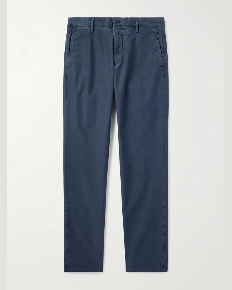 Incotex Schmal geschnittene Hose aus „Tricochino“-Material in Stückfärbung Blau