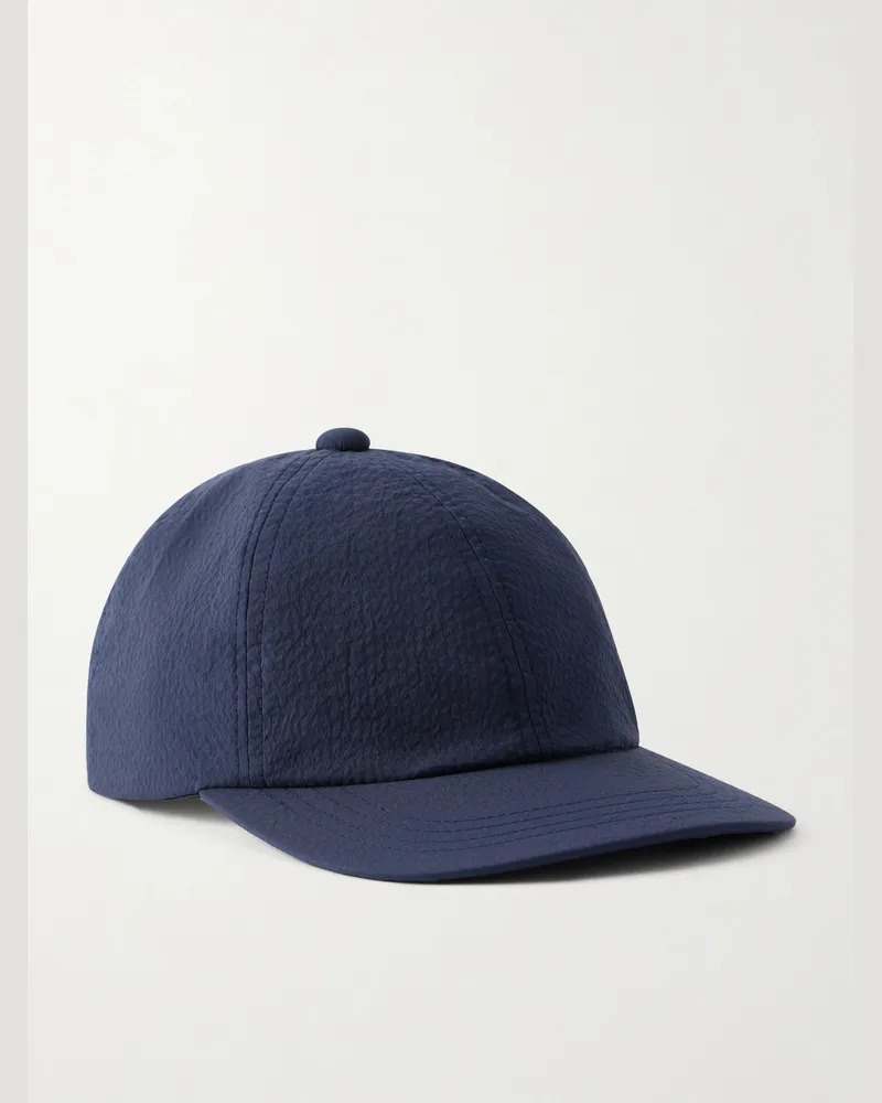 Beams Plus 6 Panel Regimental Strap Seersucker Baseball Cap Blue