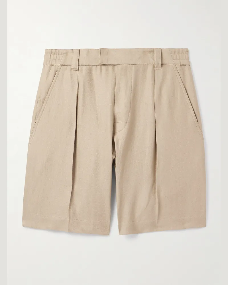 Loro Piana Reinga Wide-Leg Pleated Linen-Twill Bermuda Shorts Neutrals