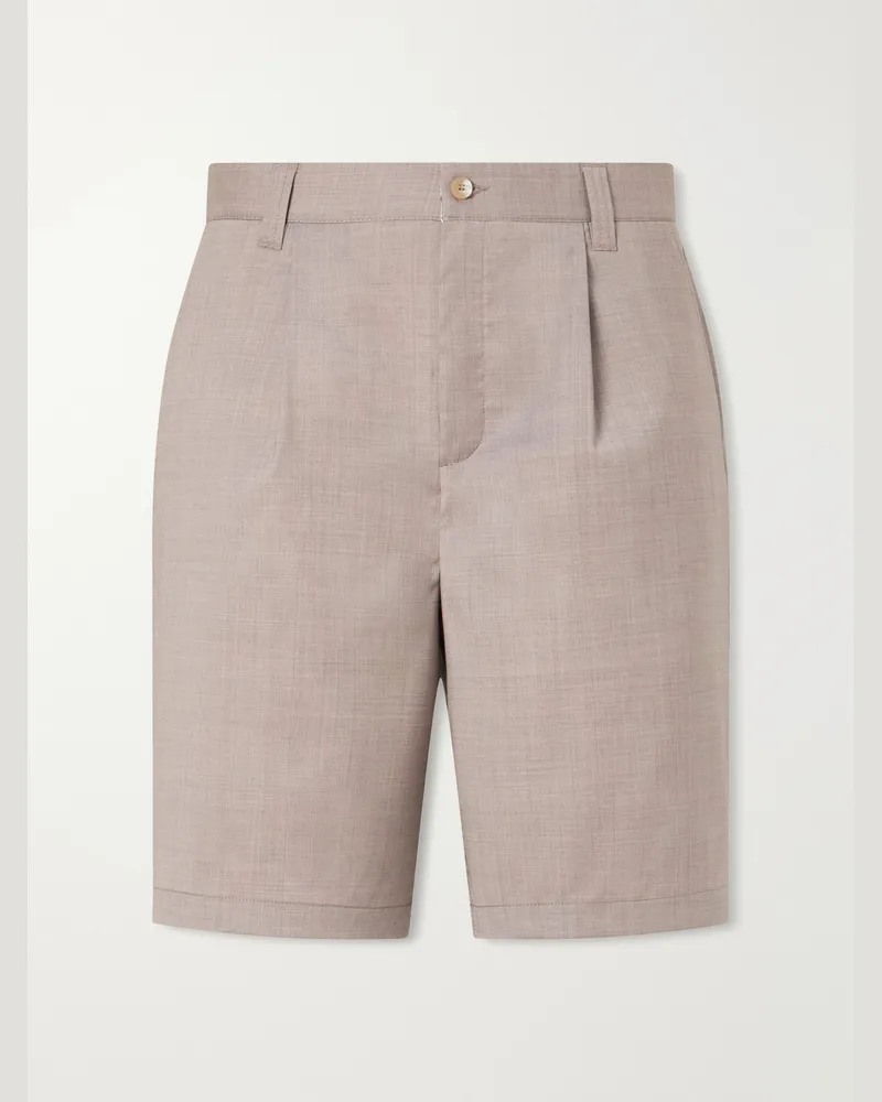 Frescobol Carioca Serano Pleated Wool Shorts Brown