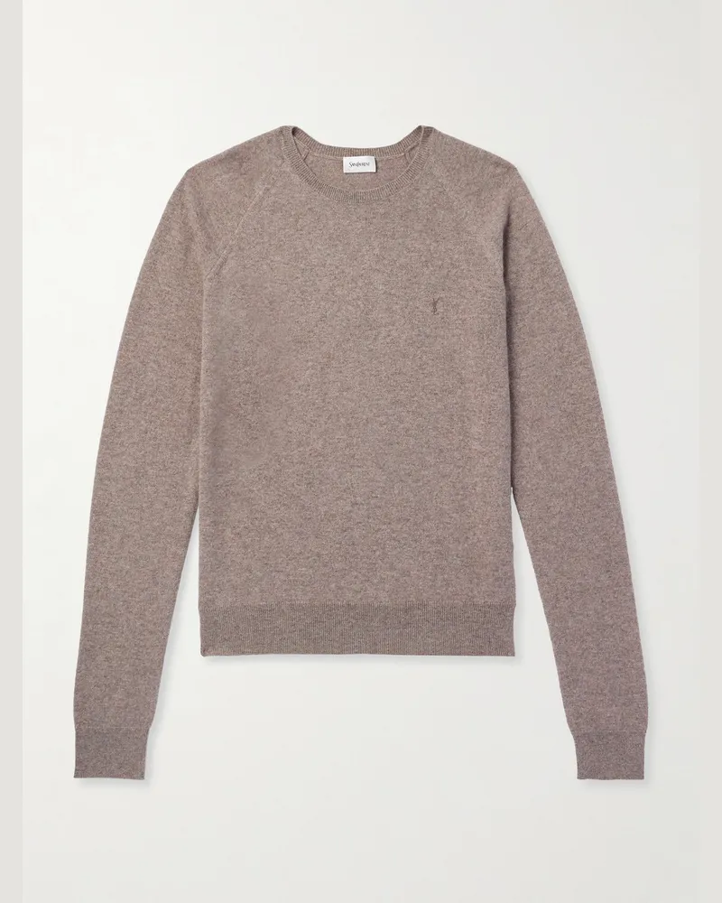 Saint Laurent Pullover aus Kaschmir mit Logostickerei Braun