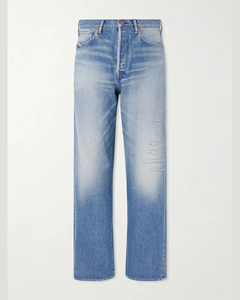 Visvim Social Sculpture 01 Wide-Leg Distressed Selvedge Jeans Blue