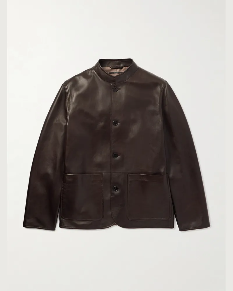 Dunhill Driving-Jacke aus Leder mit Nehru-Stehkragen Braun