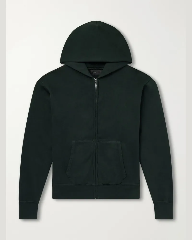LES TIEN Garment-Dyed Cotton-Jersey Zip-Up Hoodie Green