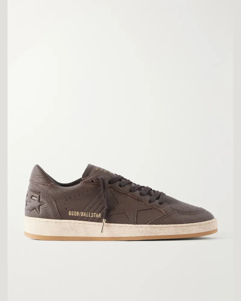 Golden Goose Ball Star Distressed Leather Sneakers Brown
