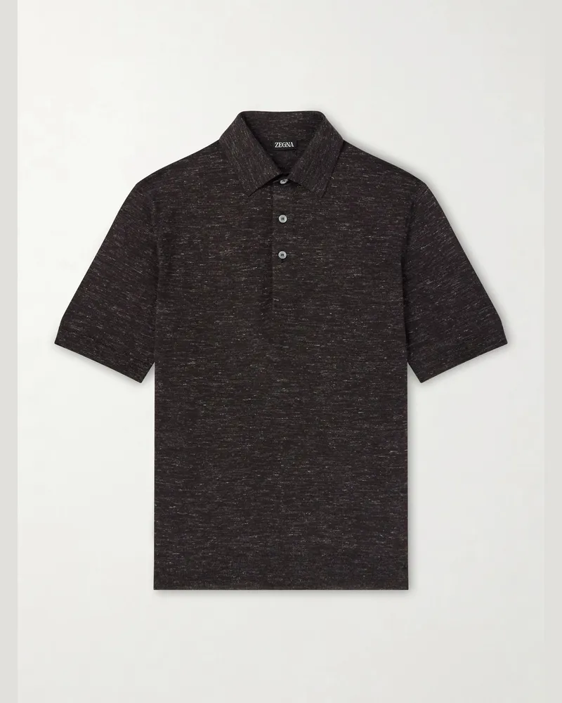 Ermenegildo Zegna Silk, Cashmere and Linen-Blend Polo Shirt Brown