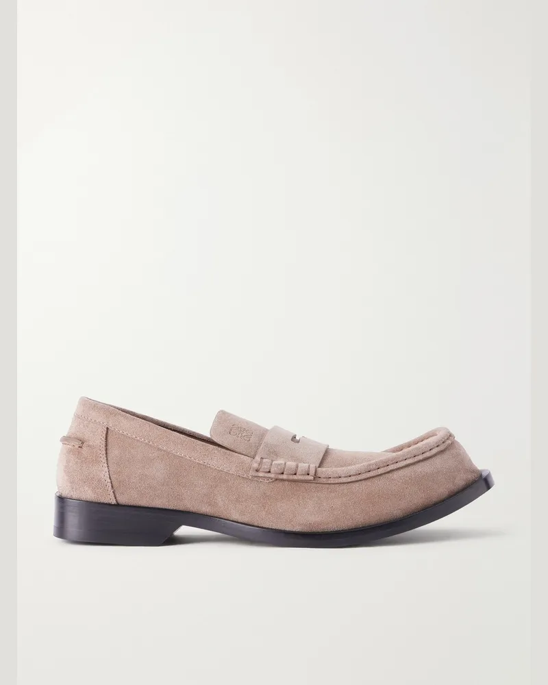 Loewe Bobine Logo-Debossed Suede Loafers Brown