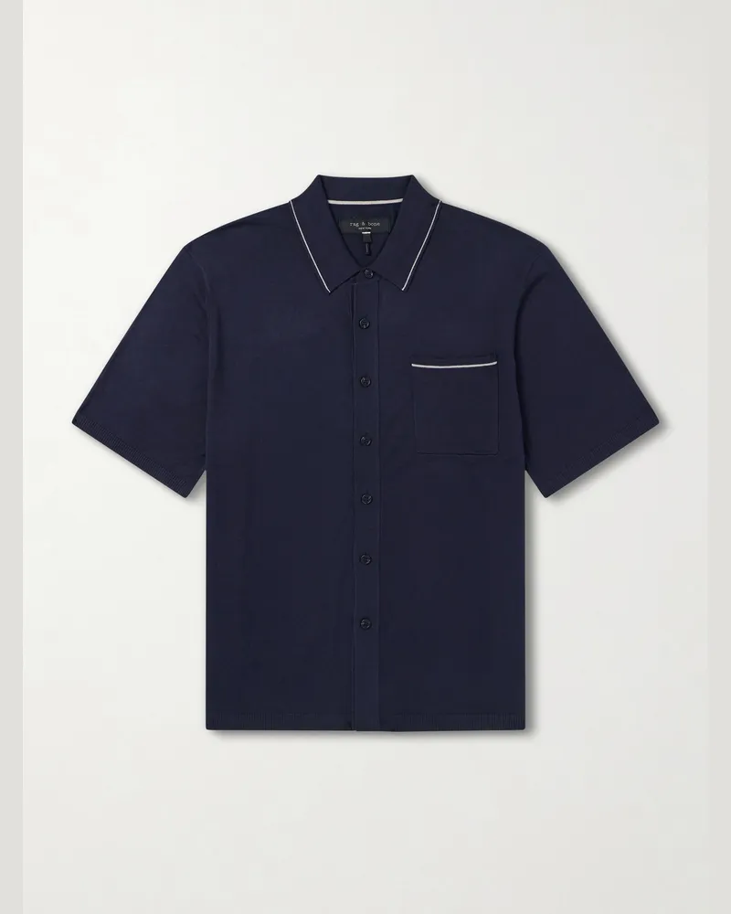 Rag & Bone Conrad Cotton and Silk-Blend Polo Shirt Blue